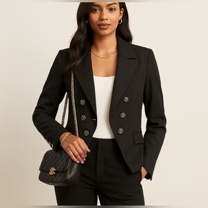 Nanette Lepore Black Gold Button Blazer Classic Double Breasted Office Jacket 12